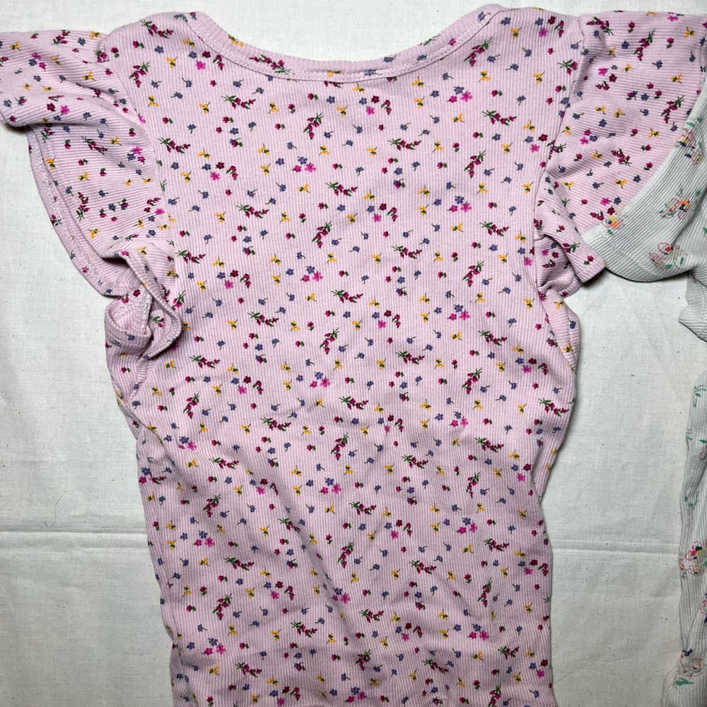 Pink Floral Ribbed Top Flutter Sleeve - Picture 2 of 6